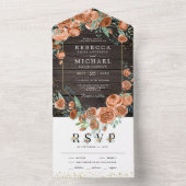 Modern Earthy Burnt Oranje Floral Wood Weddenschap All In One Uitnodiging (Binnen)