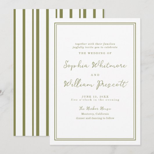 Modern Earthy Olive Green Wedding Invitation Kaart (Voorkant / Achterkant)