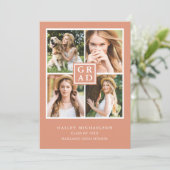 Modern Earthy Peach Photo Collage Graduation Party Kaart (Staand voorkant)