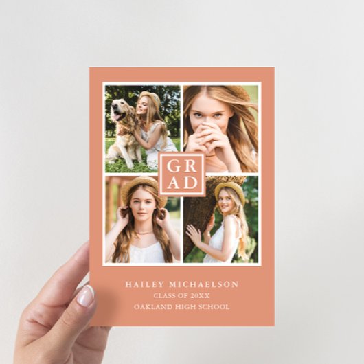 Modern Earthy Peach Photo Collage Graduation Party Kaart