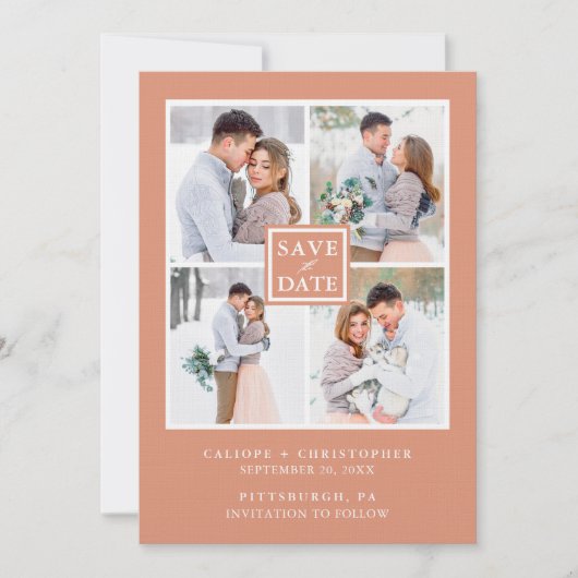 Modern Earthy Peach Photo Collage Save the Date (Voorkant)