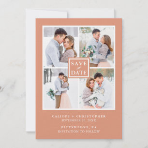 Modern Earthy Peach Photo Collage Save the Date