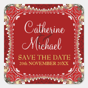 Modern Eastern Red Save the Date Sticker