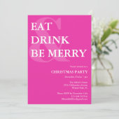 Modern Eat Drink & Be Merry Pink Christmas Party Kaart (Staand voorkant)