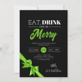 Modern Eat, Drink Be Merry Xmas Green Ribbon Zwart Kaart (Voorkant)