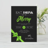 Modern Eat, Drink Be Merry Xmas Green Ribbon Zwart Kaart (Staand voorkant)