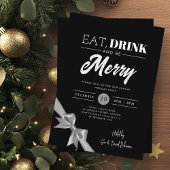 Modern Eat, Drink Be Merry Xmas Silver Ribbon Zwar Kaart