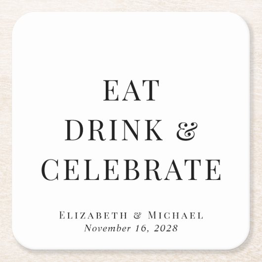 Modern Eat Drink Vier bruiloft Kartonnen Onderzetters (Voorkant)