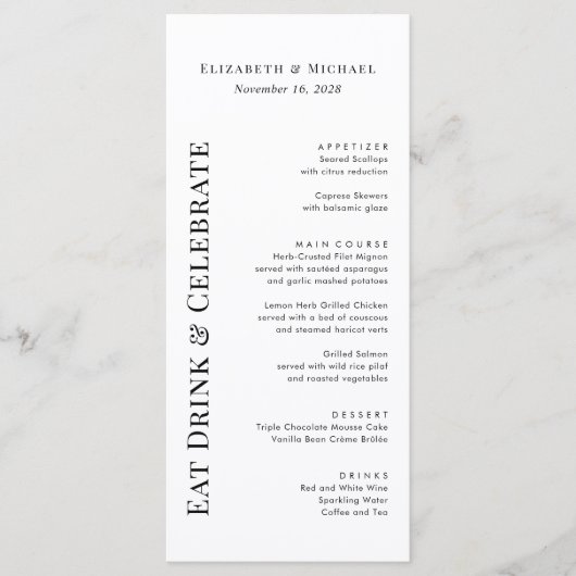 Modern Eat Drink Vier bruiloft Menu (Voorkant)