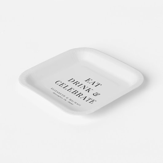 Modern Eat Drink Vier bruiloft Papieren Bordje (Gebogen)