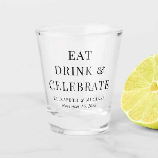 Modern Eat Drink Vier bruiloft Shot Glas (Voorkant)