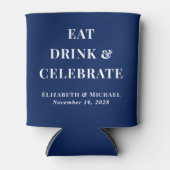 Modern Eat Drink Vier Navy Blue Bruiloft Blikjeskoeler (Voorkant)
