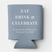 Modern Eat Drink Vier Stoffig Blauw Bruiloft Blikjeskoeler (Achterkant)