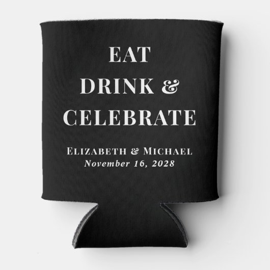Modern Eat Drink Vieren Zwart Bruiloft Blikjeskoeler (Voorkant)