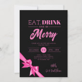 Modern Eat Drink Xmas Hot Pink Ribbon Zwart Kaart (Voorkant)
