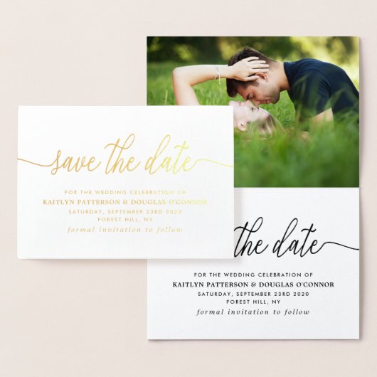 Modern ECHT FOLIE script Save the Date Gold Folie Kaarten (Display)