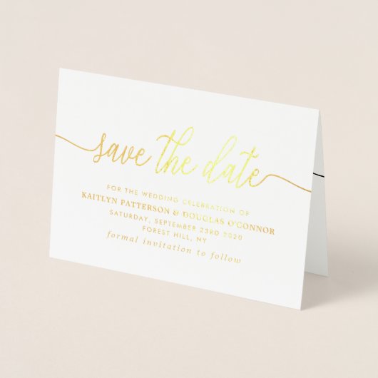 Modern ECHT FOLIE script Save the Date Gold Folie Kaarten (Voorkant)