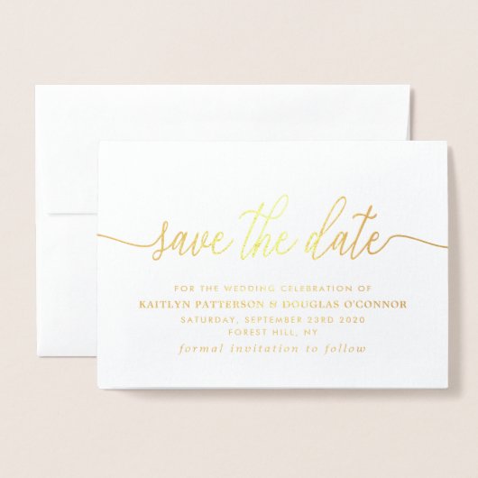 Modern ECHT FOLIE script Save the Date Gold Folie Kaarten (Voorkant met envelop)