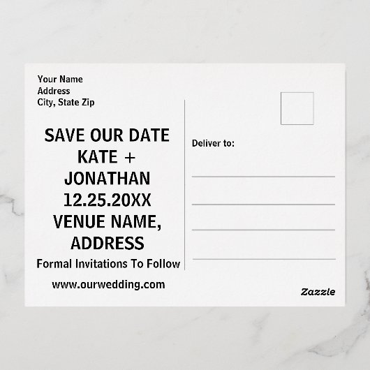 Modern echt goud Bewaar de datum Folie Briefkaart (Achterkant)