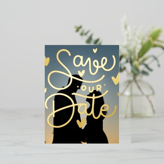 Modern echt goud Bewaar de datum Folie Briefkaart (Staand Voorkant)