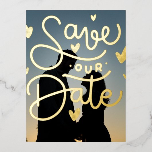 Modern echt goud Bewaar de datum Folie Briefkaart (Voorkant)