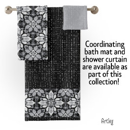 Modern eclectisch zwart wit bloemenpatroon bad handdoek