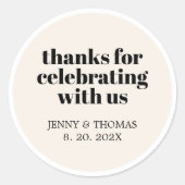 Modern Ecru Wit Zwart Bold Dank u Ronde Sticker (Voorkant)