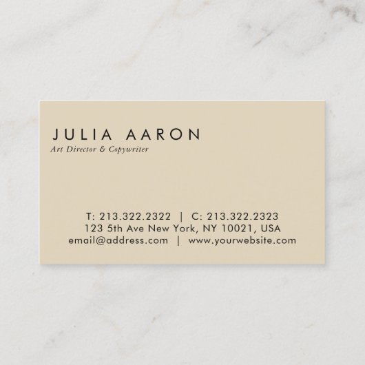 Modern edecant Gewoon professioneel beige Visitekaartje (Achterkant)