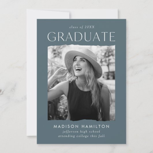 Modern Edge Blue Grey Photo Afstuderen Aankondiging (Voorkant)