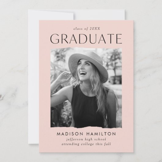 Modern Edge Blush Pink Photo Afstuderen Aankondiging (Voorkant)
