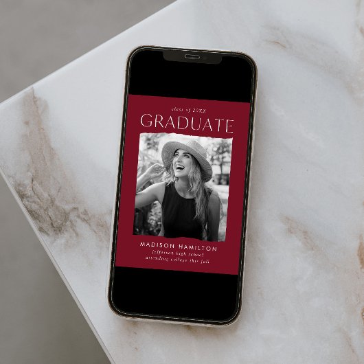 Modern Edge Bourgondië Foto Afstuderen Aankondiging