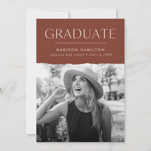 Modern Edge Brown Photo Afstuderen Aankondiging (Voorkant)