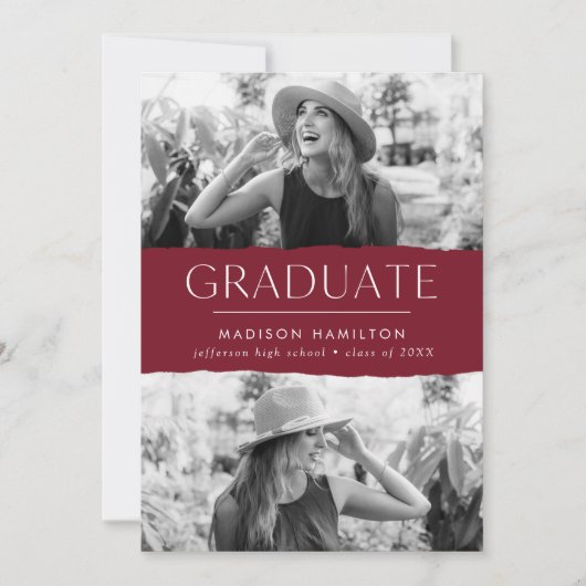 Modern Edge Cherry Red 2 Foto Afstuderen Aankondiging (Voorkant)