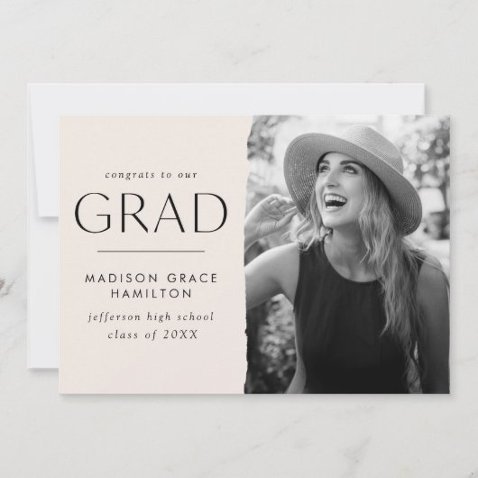 Modern Edge Cream Photo Afstuderen Aankondiging (Voorkant)