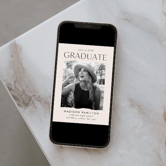 Modern Edge Cream Photo Afstuderen Aankondiging