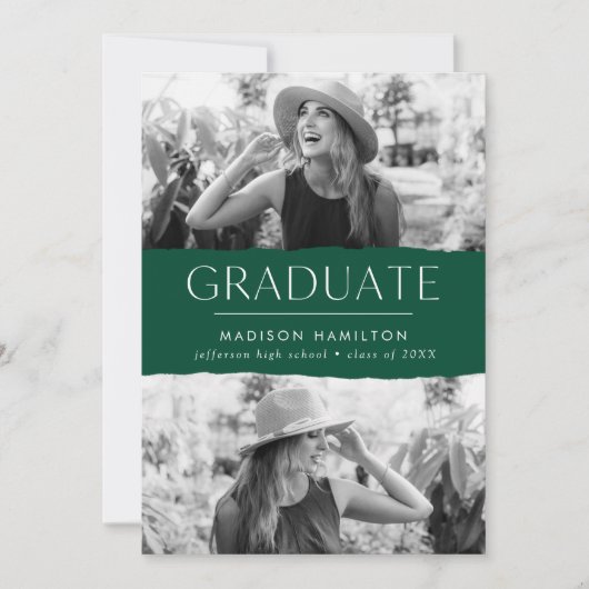 Modern Edge Green 2 Photo Afstuderen Aankondiging (Voorkant)