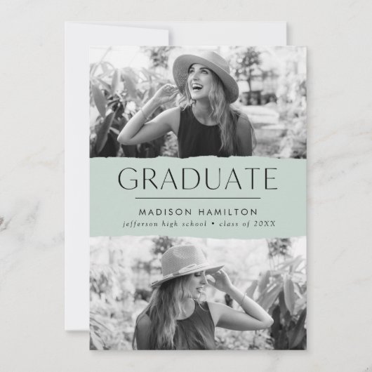 Modern Edge Mint Green 2 Photo Afstuderen Aankondiging (Voorkant)