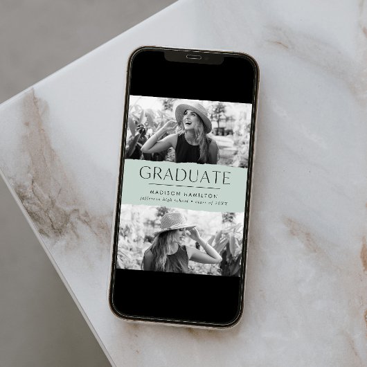 Modern Edge Mint Green 2 Photo Afstuderen Aankondiging