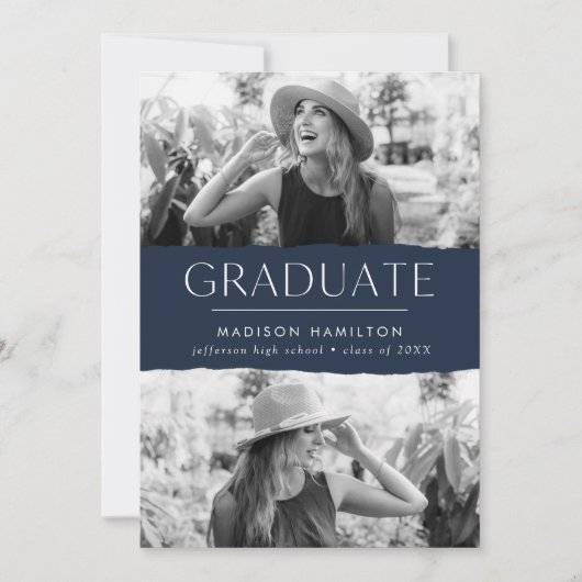 Modern Edge Navy 2 Photo Afstuderen Aankondiging (Voorkant)