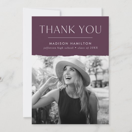 Modern Edge Paars Photo Afstuderen Bedankkaart (Voorkant)