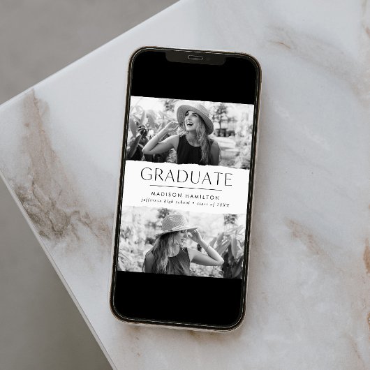 Modern Edge White 2 Photo Afstuderen Aankondiging