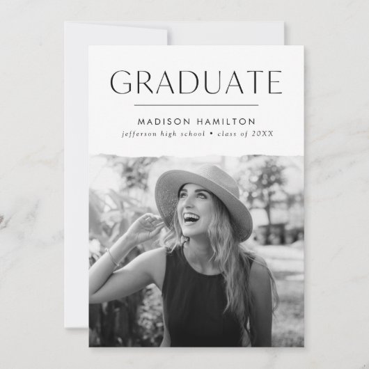 Modern Edge White Photo Afstuderen Aankondiging (Voorkant)