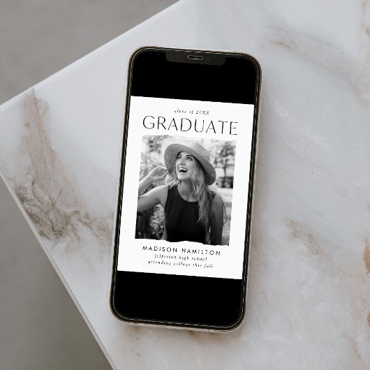 Modern Edge White Photo Afstuderen Aankondiging