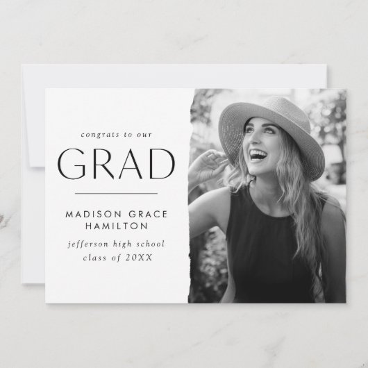 Modern Edge White Photo Afstuderen Aankondiging (Voorkant)