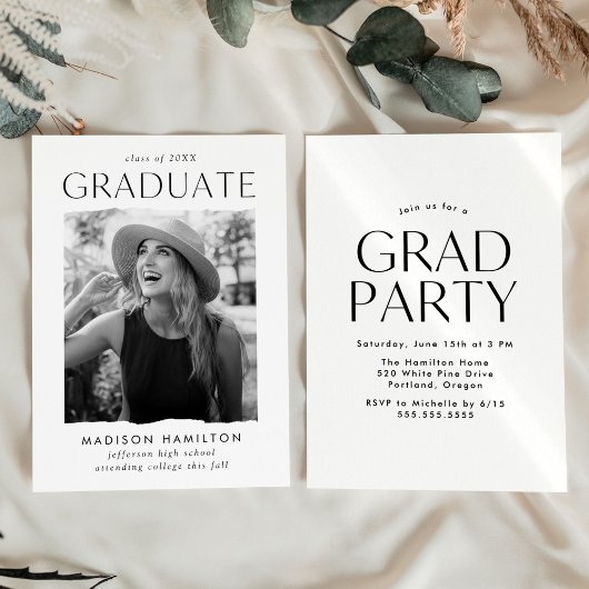 Modern Edge White Photo Graduparty Kaart