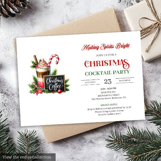 Modern editable Christmas cocktails party invite Kaart
