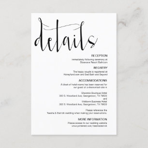 Modern Editable Wedding Details, Black Font Informatiekaartje