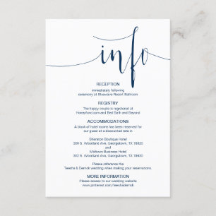 Modern Editable Wedding Details, Navy Blue Font Informatiekaartje