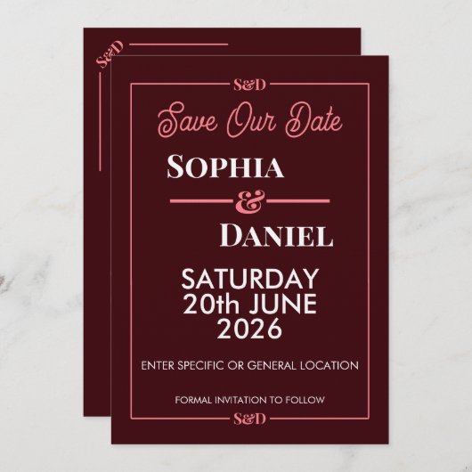Modern Editable Wedding Save The Date Card Kaart (Voorkant / Achterkant)