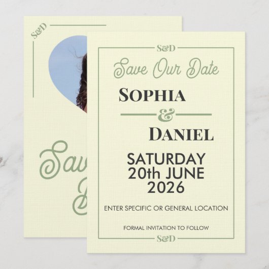 Modern Editable Wedding Save The Date Card Kaart (Voorkant / Achterkant)